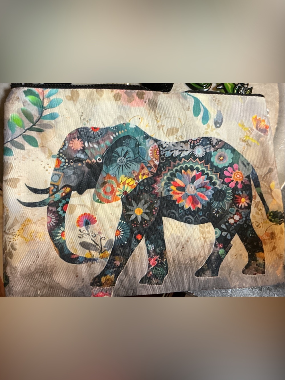 Large Floral Elephant Cosmetic Pouch - Multicolor Pattern NWT